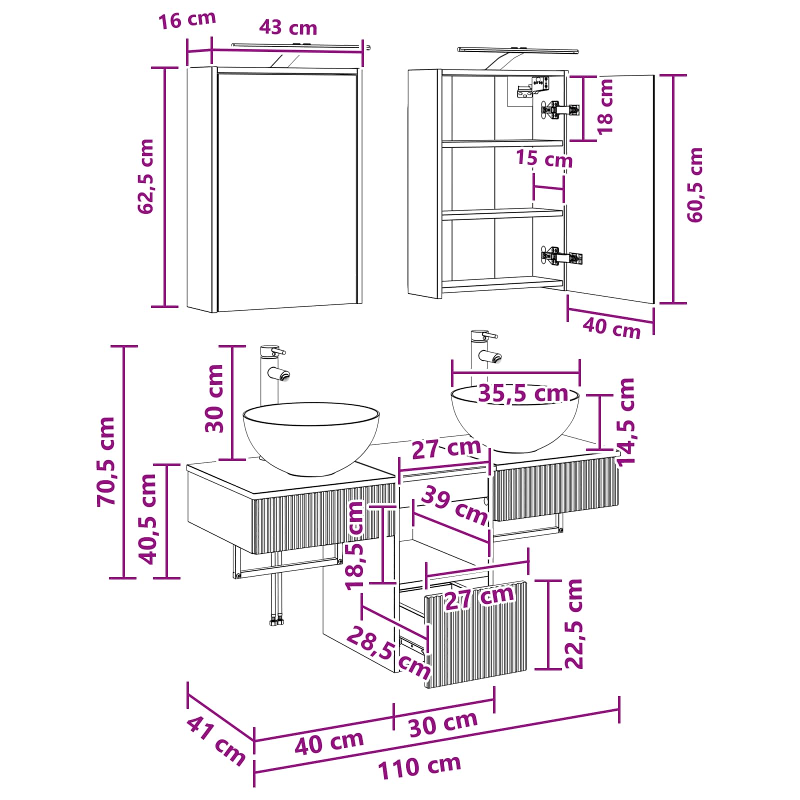 Set ormarića za kupaonicu 5 pcs Hrast artisan 43 x 16 x 62,5 cm