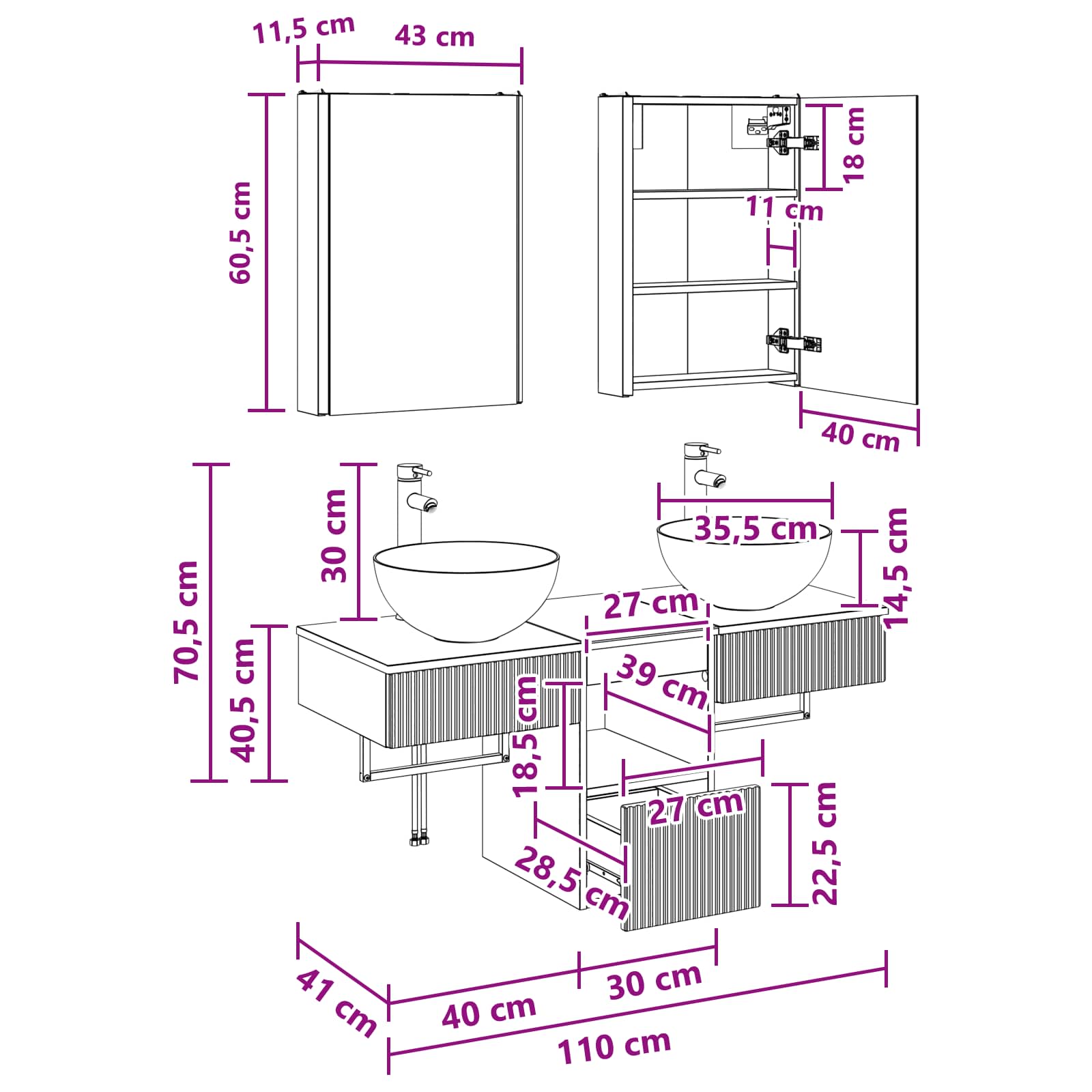 Set ormarića za kupaonicu 5 pcs Staro drvo 43 x 11,5 x 60,5 cm