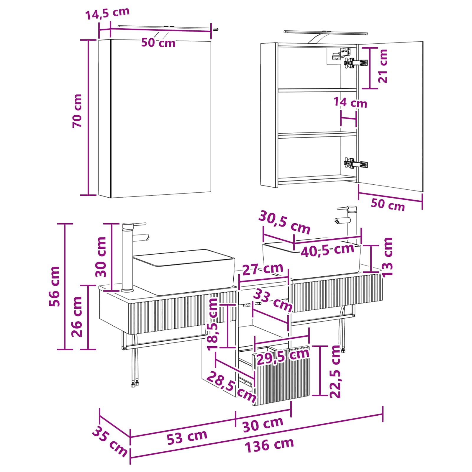 Set ormarića za kupaonicu 5 pcs Hrast artisan 50 x 14,5 x 70 cm