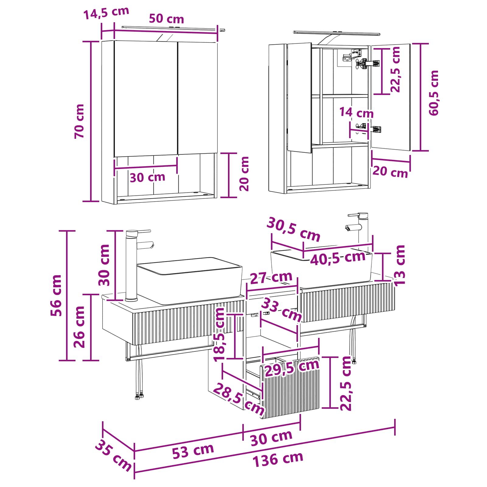 Set ormarića za kupaonicu 5 pcs Siva Sonoma 50 x 14,5 x 70 cm