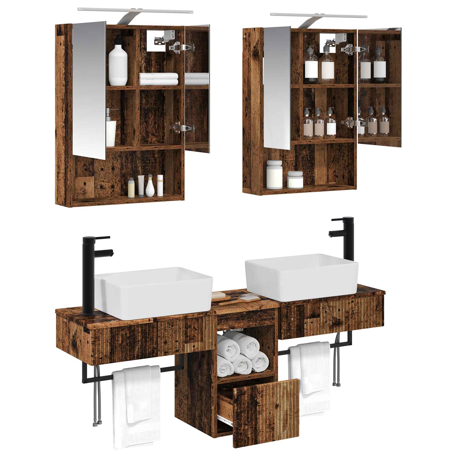 Set ormarića za kupaonicu 5 pcs Staro drvo 50 x 14,5 x 70 cm