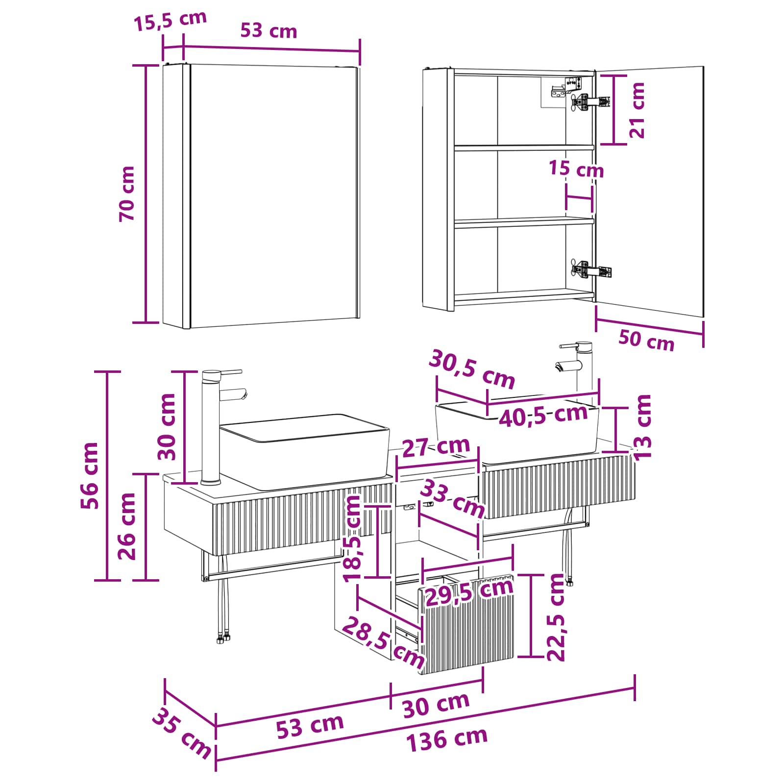 Set ormarića za kupaonicu 5 pcs Staro drvo 53 x 15,5 x 70 cm