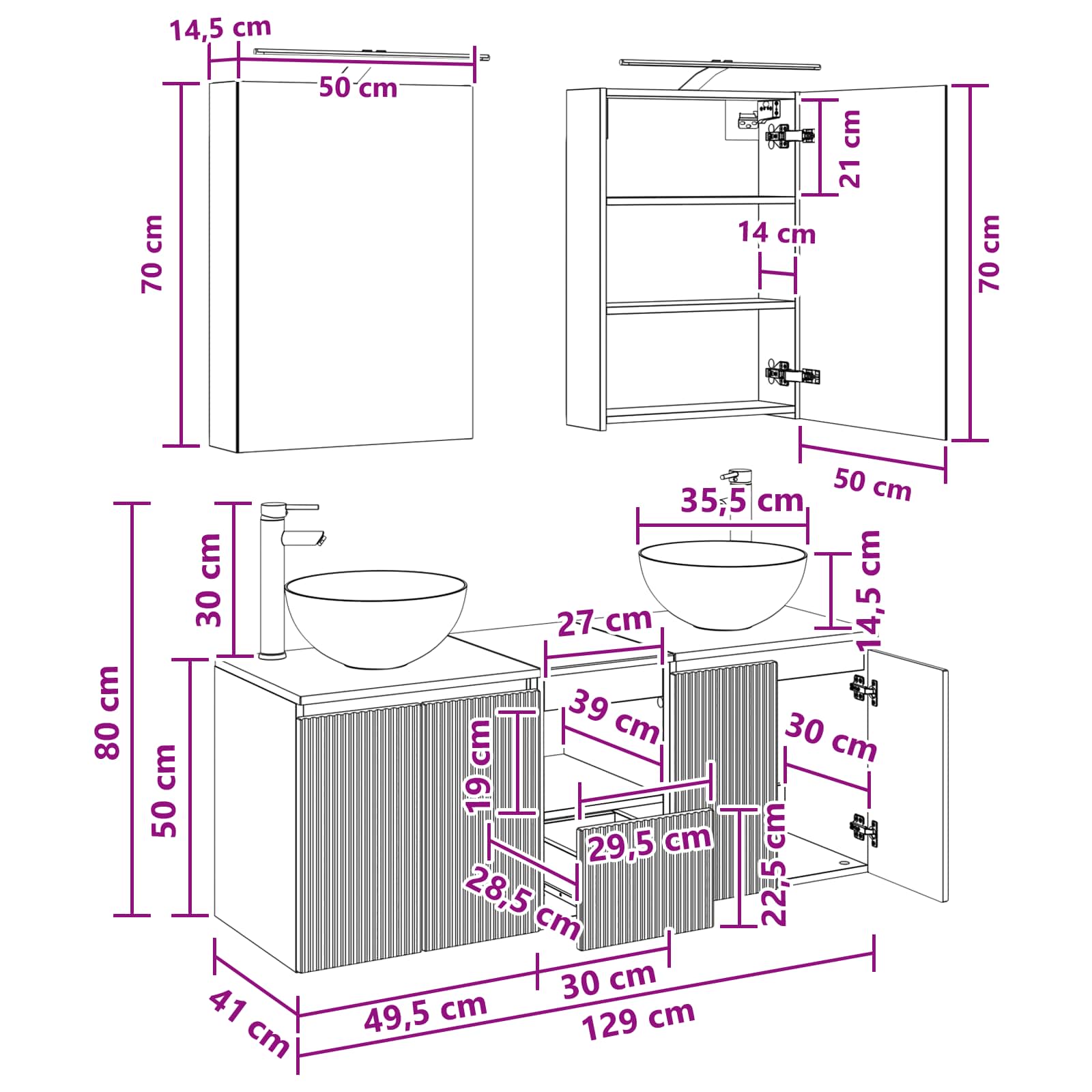 Set ormarića za kupaonicu 5 pcs Betonska siva 50 x 14,5 x 70 cm
