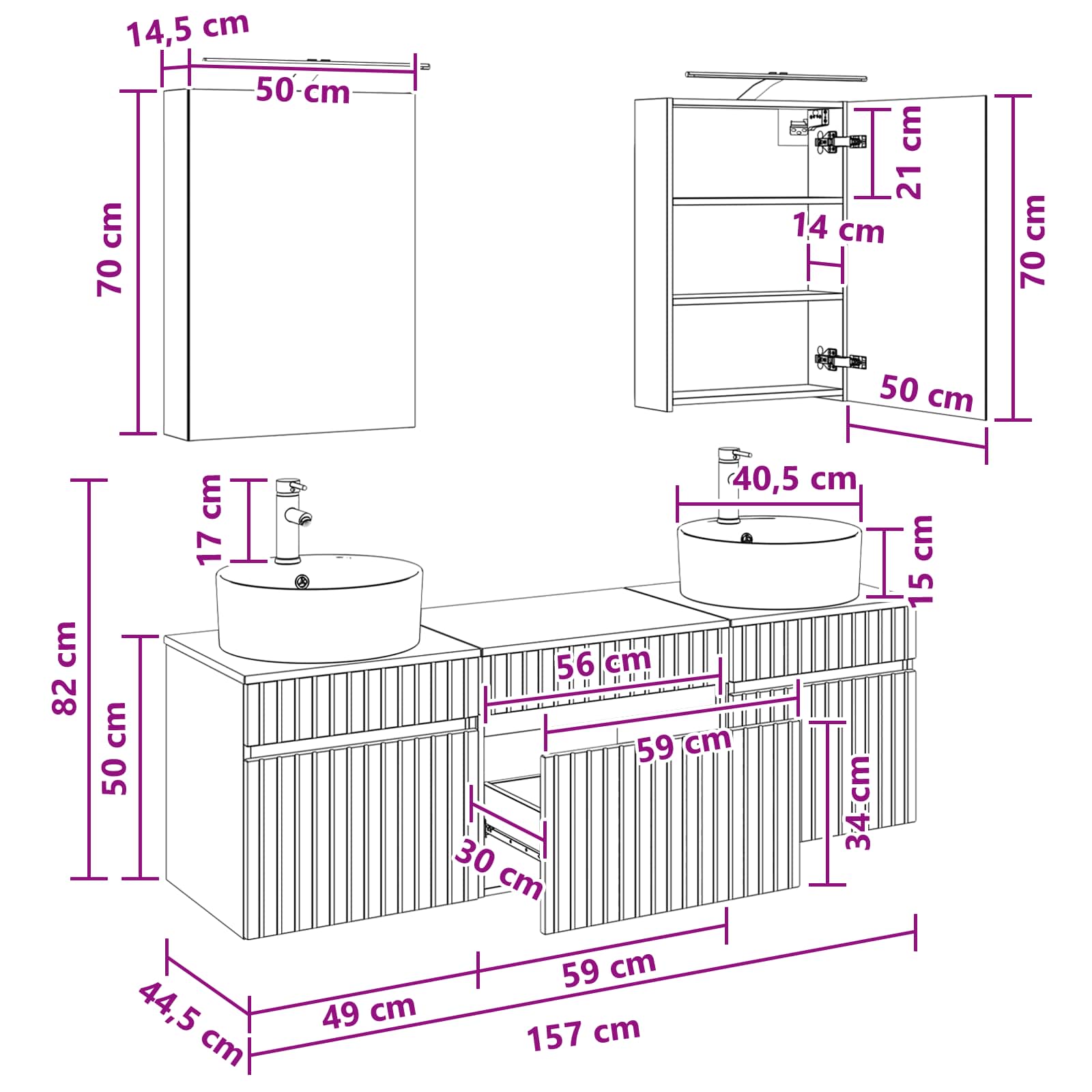 Set ormarića za kupaonicu 5 pcs Betonska siva 50 x 14,5 x 70 cm