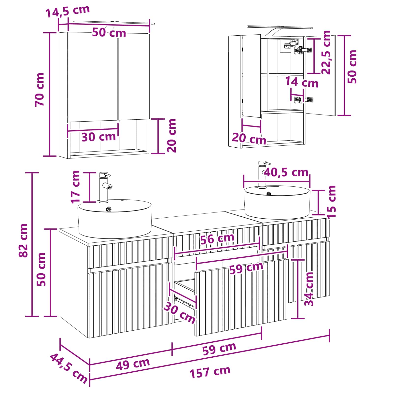 Set ormarića za kupaonicu 5 pcs Siva Sonoma 50 x 14,5 x 70 cm