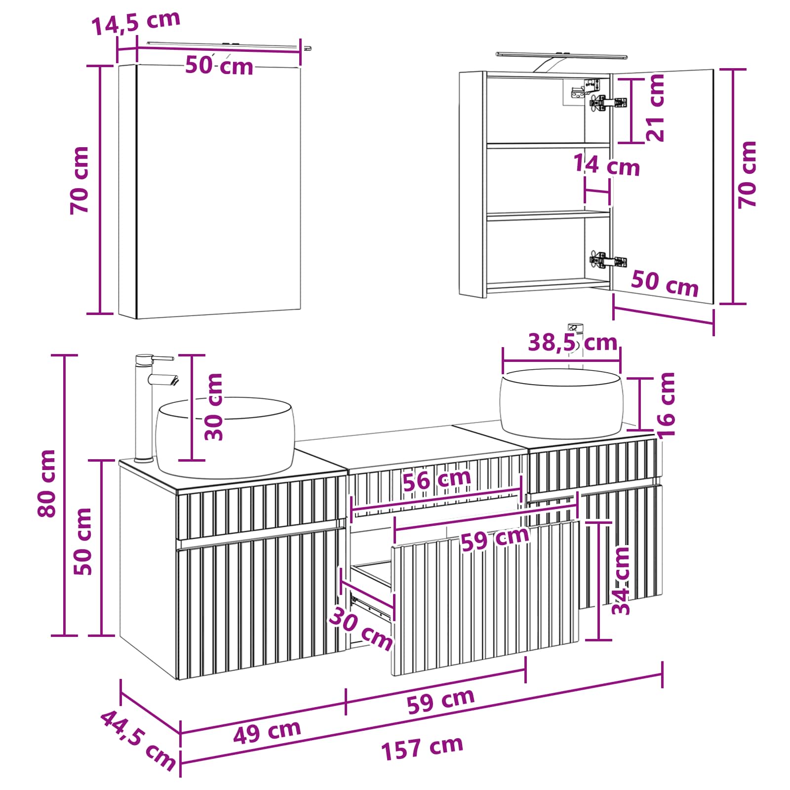 Set ormarića za kupaonicu 5 pcs Hrast sonoma 50 x 14,5 x 70 cm