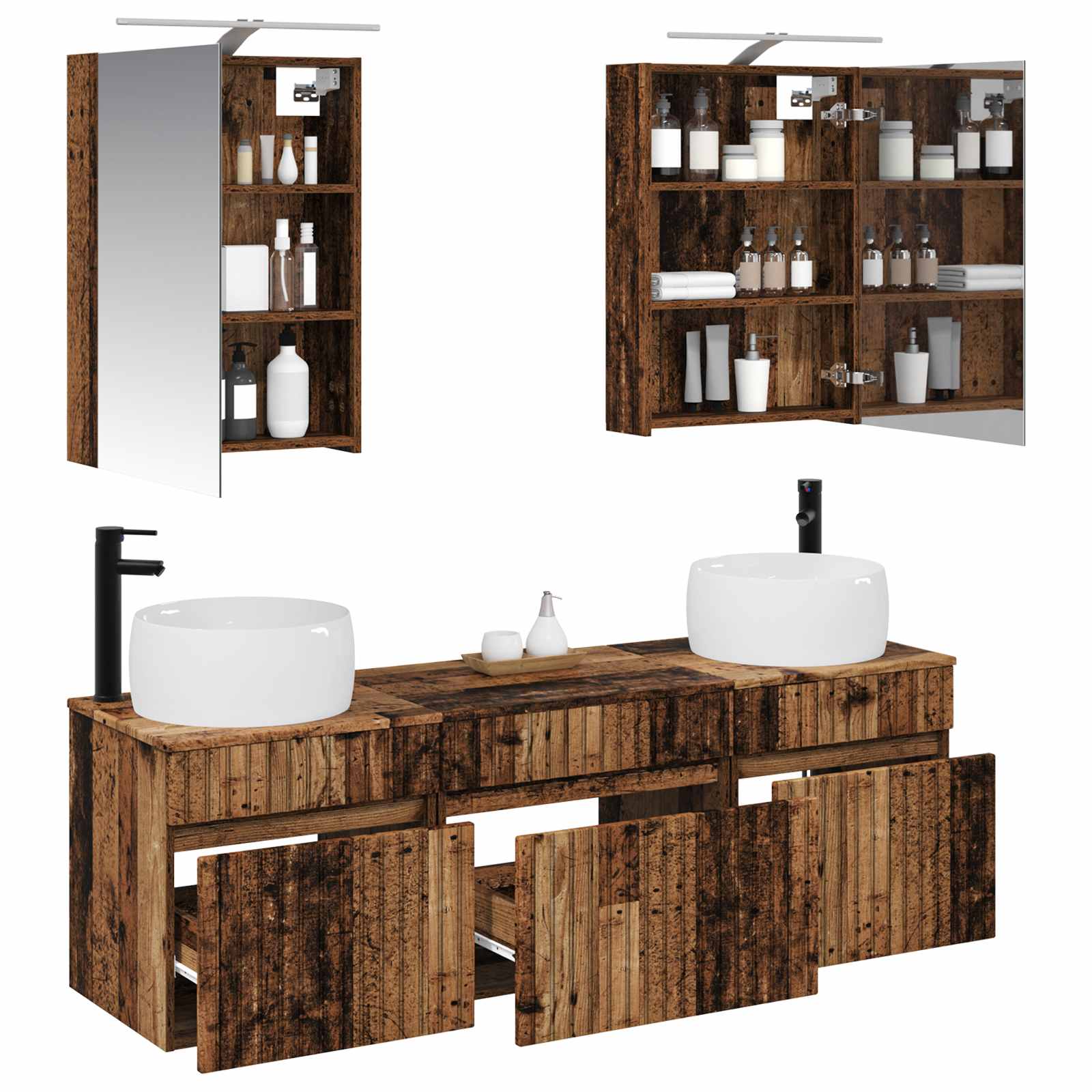 Set ormarića za kupaonicu 5 pcs Staro drvo 50 x 14,5 x 70 cm