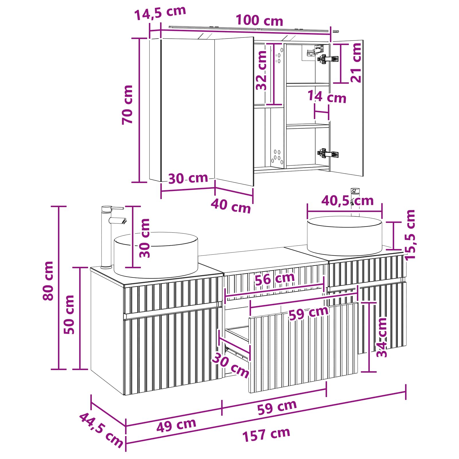 Set ormarića za kupaonicu 4 pcs Bijela 100 x 14,5 x 70 cm