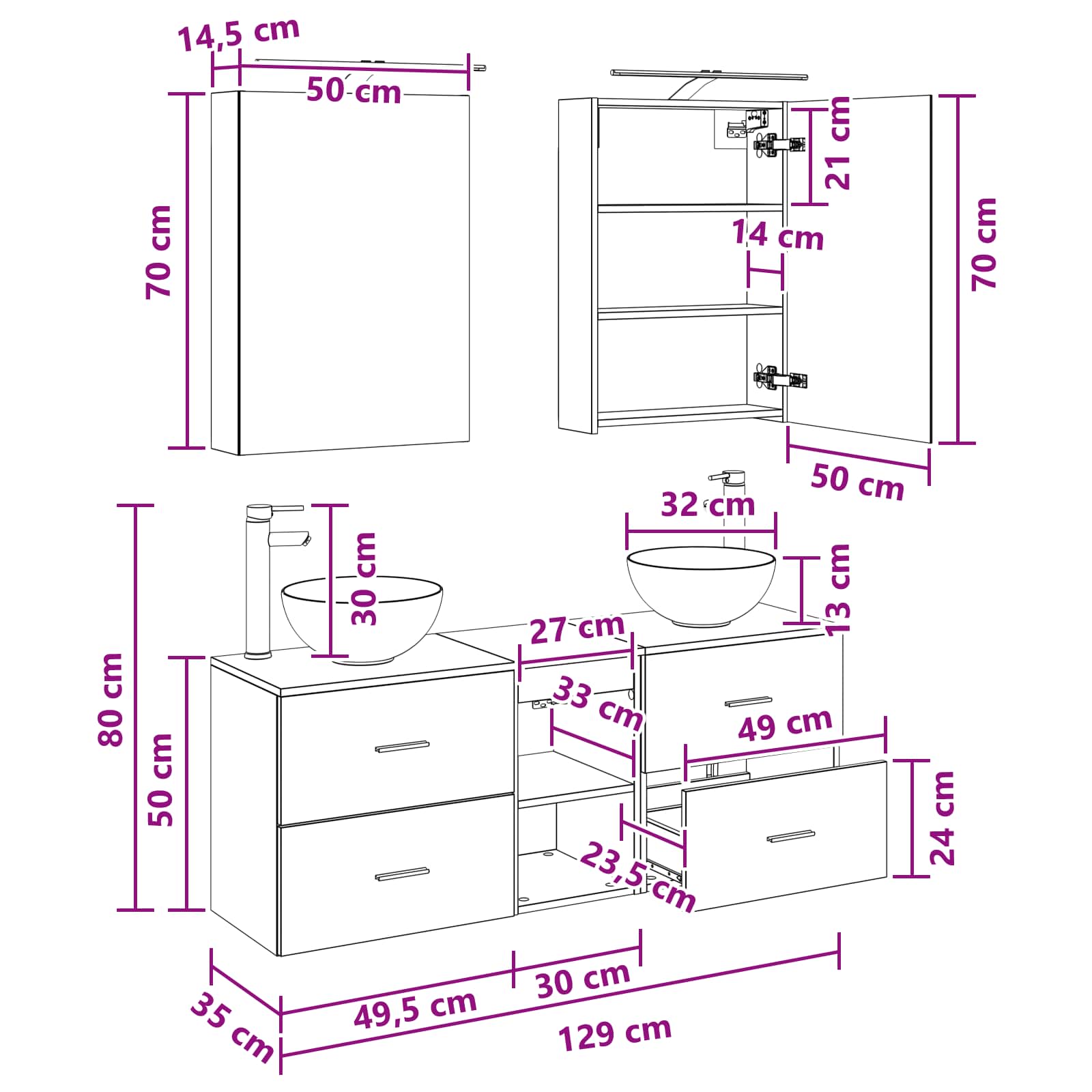 Set ormarića za kupaonicu 5 pcs Hrast sonoma 50 x 14,5 x 70 cm