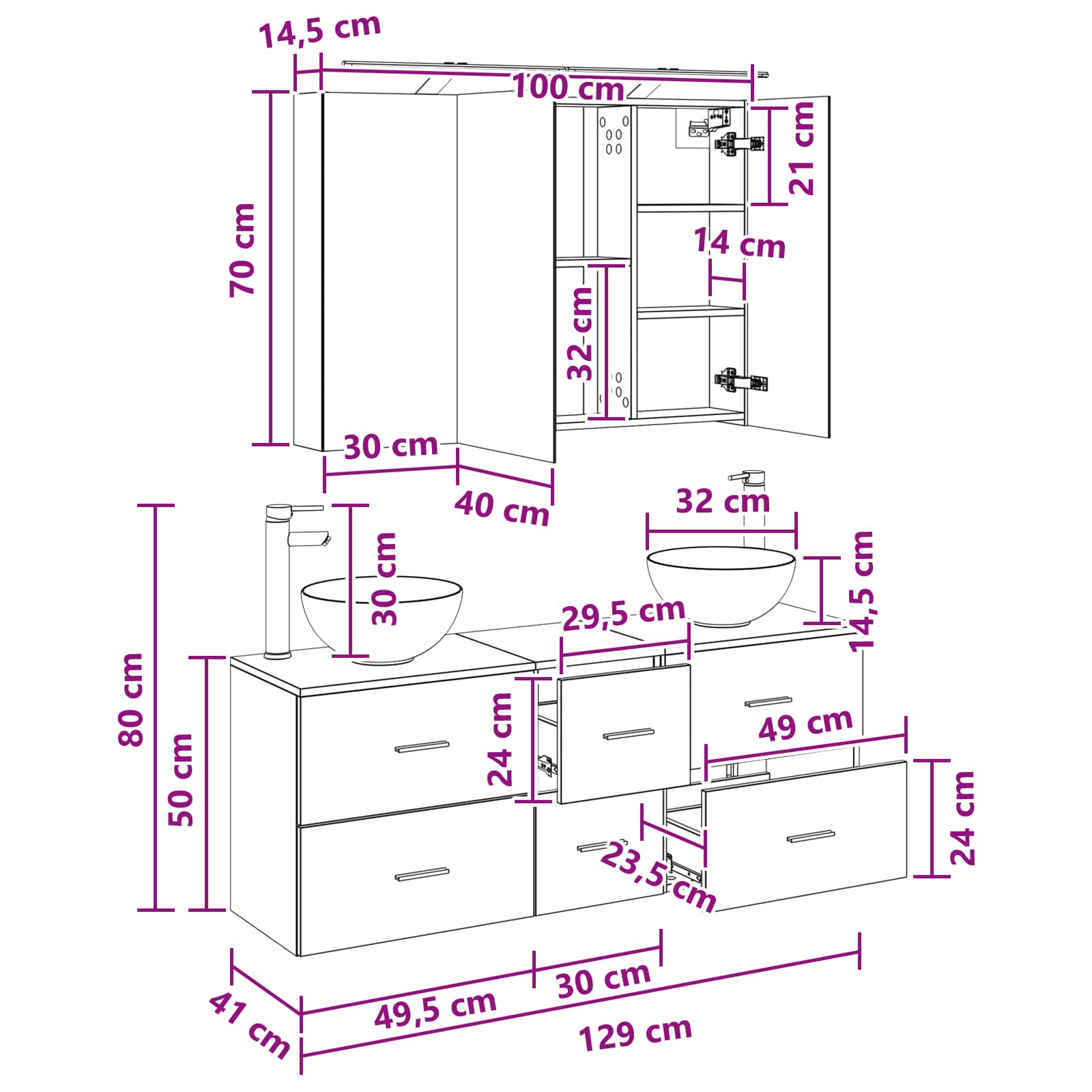Set namještaja za kupaonicu 4 pcs Betonska siva