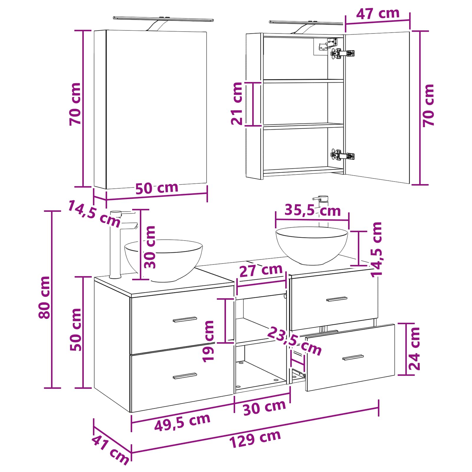 Set namještaja za kupaonicu 5 pcs Siva Sonoma