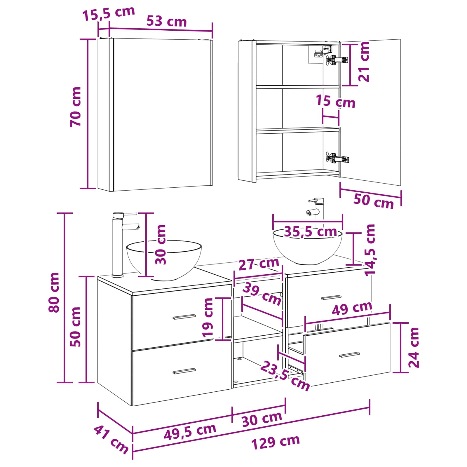 Set namještaja za kupaonicu 5 pcs Dimljeni hrast