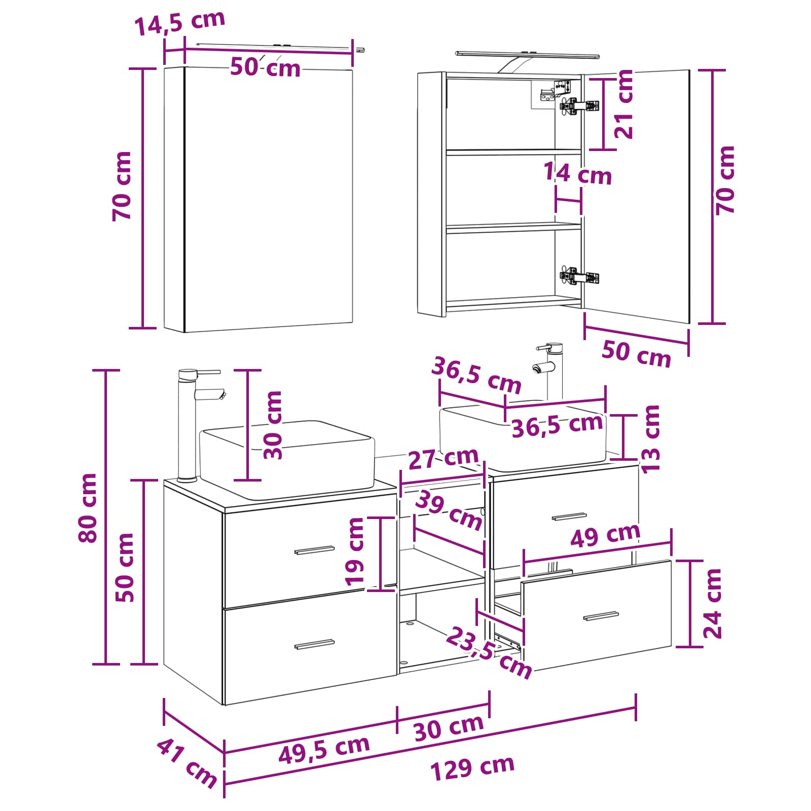 Set namještaja za kupaonicu 5 pcs Crni hrast