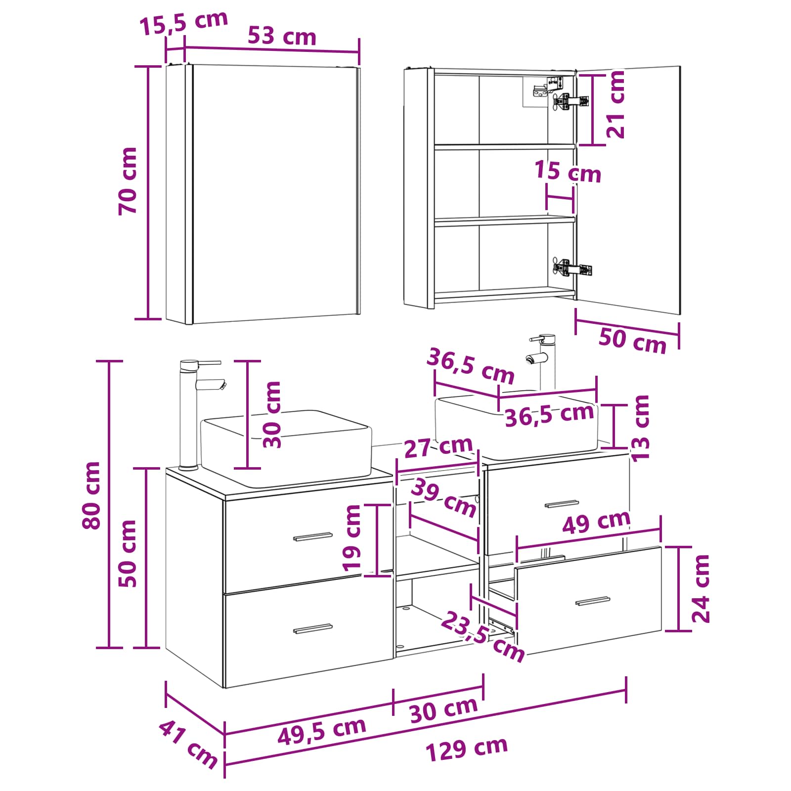 Set namještaja za kupaonicu 5 pcs Crni hrast