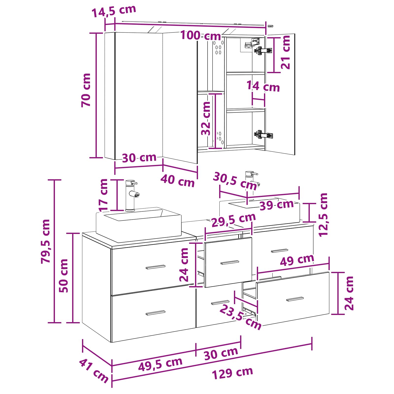 Set namještaja za kupaonicu 4 pcs Betonska siva