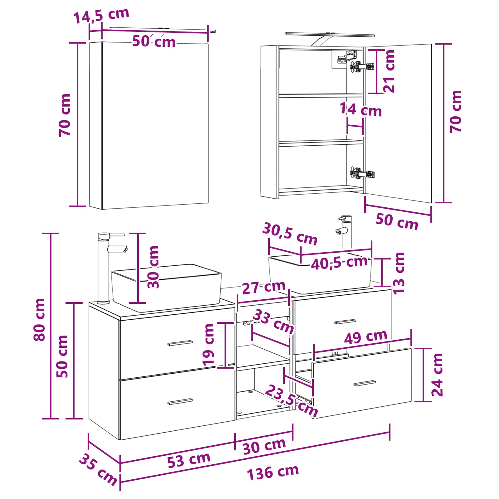 Set namještaja za kupaonicu 5 pcs Dimljeni hrast
