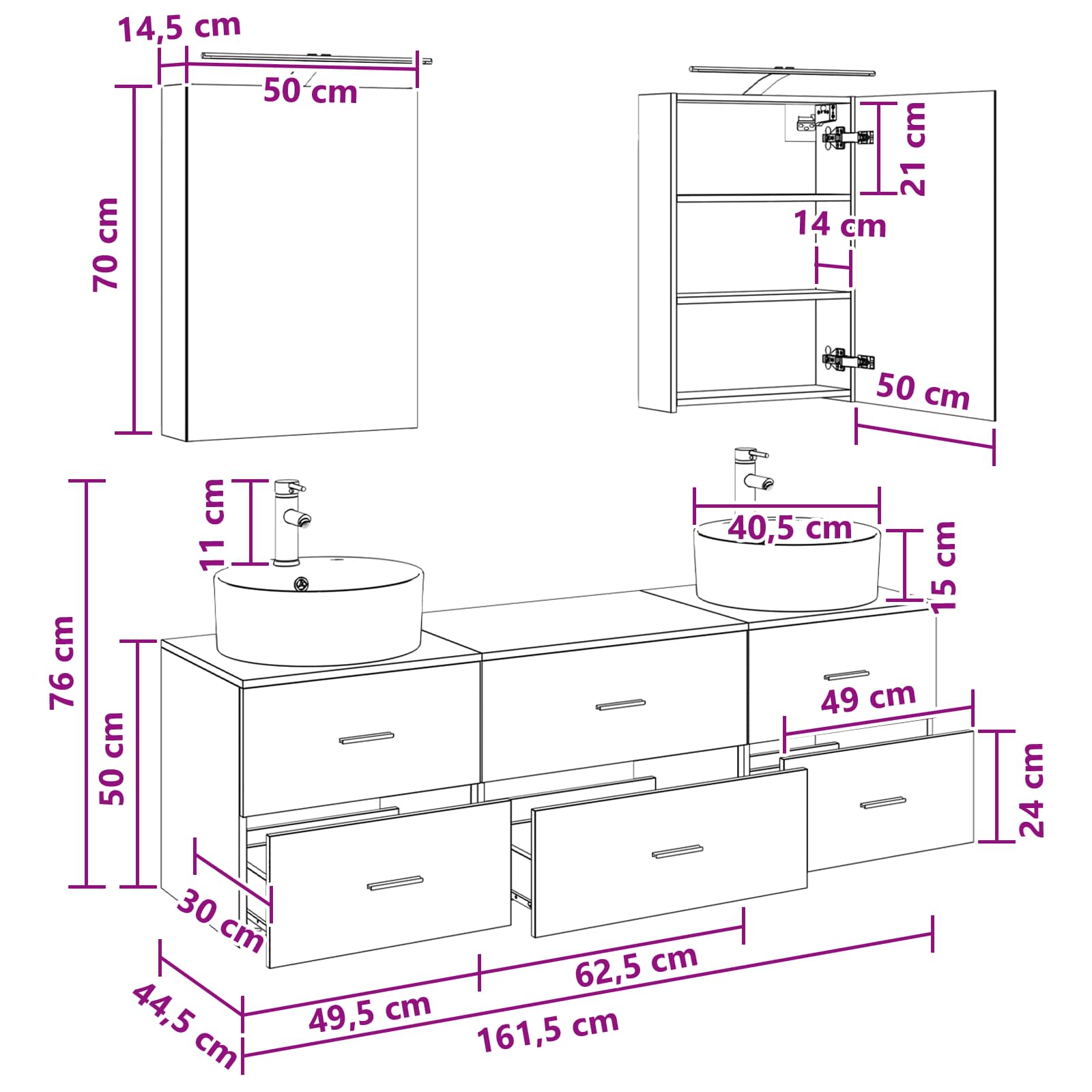 Set namještaja za kupaonicu 5 pcs Betonska siva