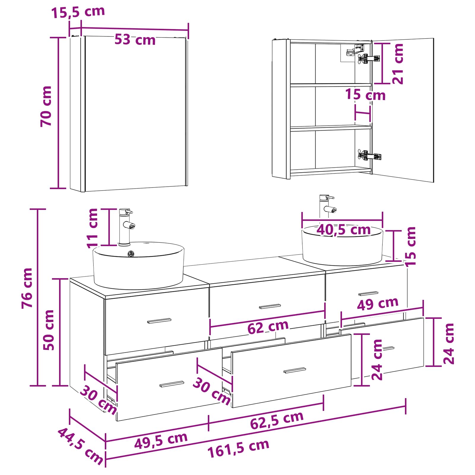 Set namještaja za kupaonicu 5 pcs Crni hrast