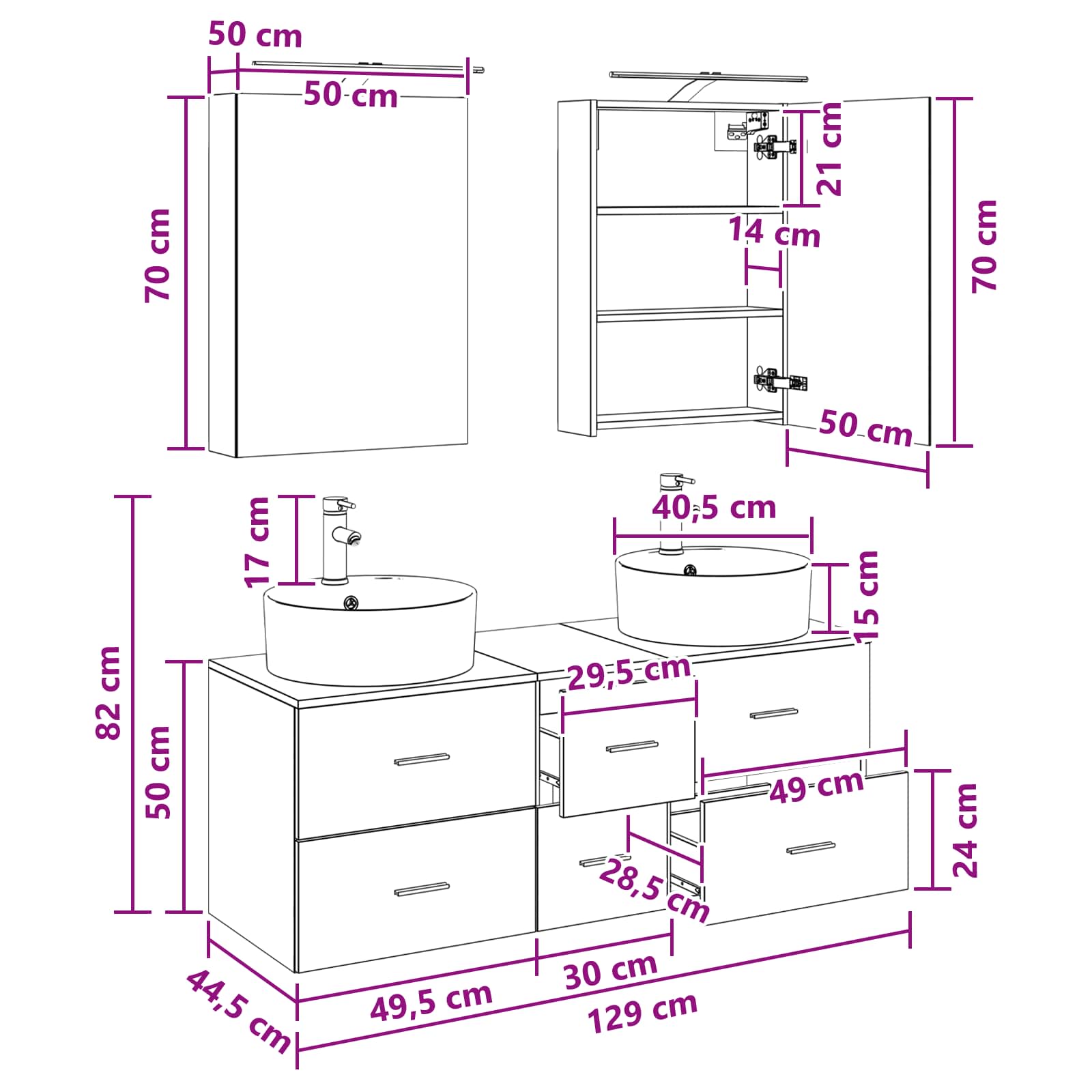 Set namještaja za kupaonicu 5 pcs Dimljeni hrast