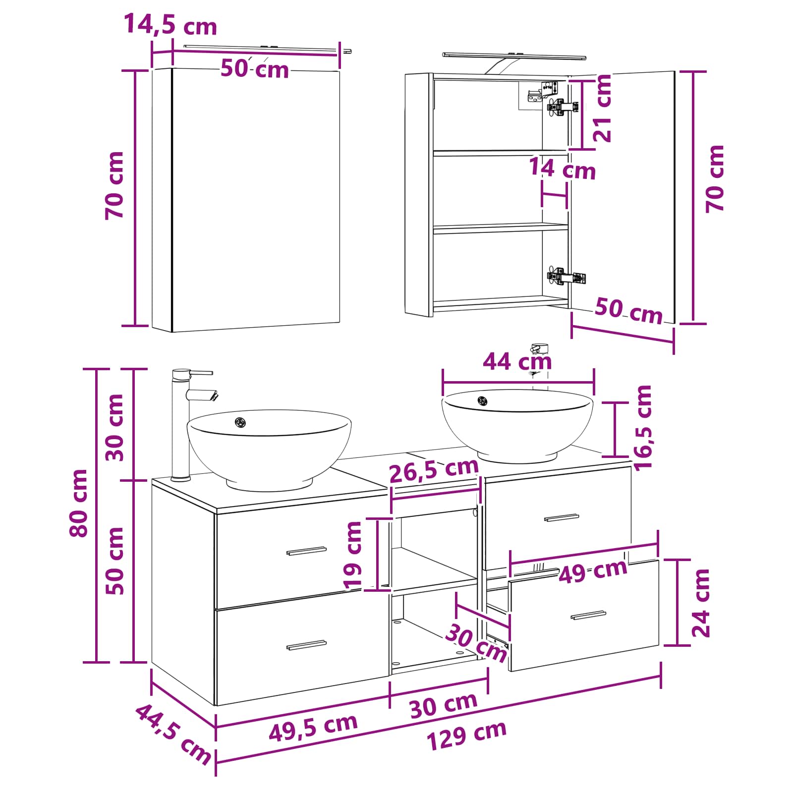 Set namještaja za kupaonicu 5 pcs Crni hrast