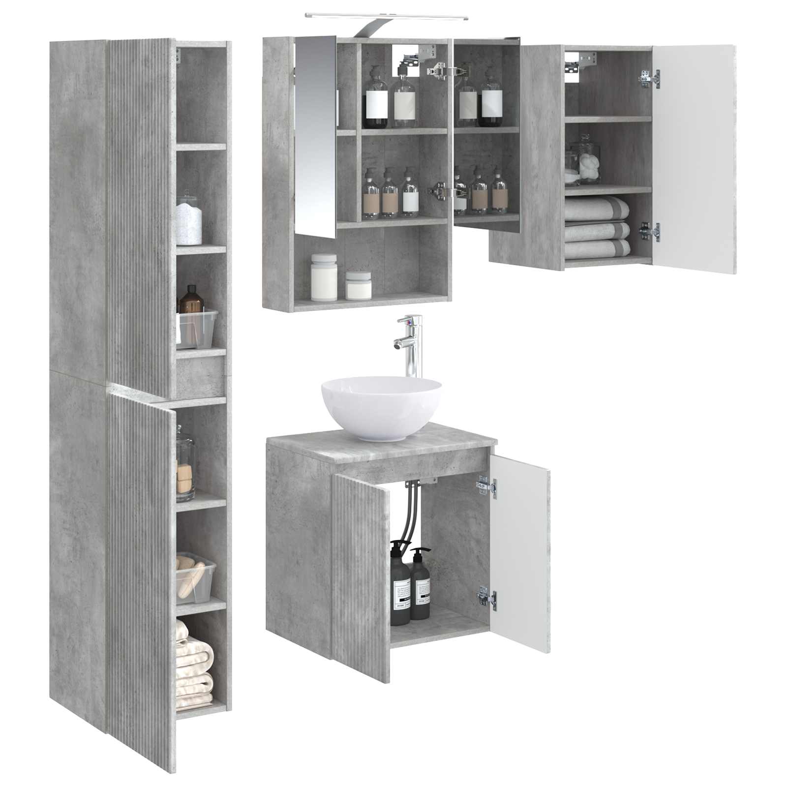 Set ormarića za kupaonicu 5 pcs Betonska siva 50 x 14,5 x 70 cm