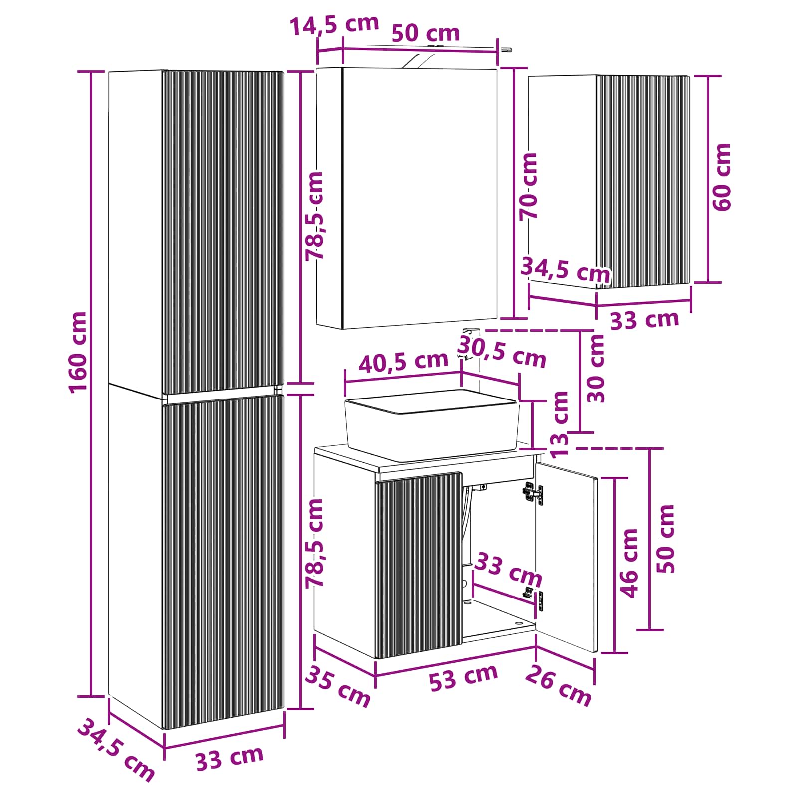 Set ormarića za kupaonicu 5 pcs Siva Sonoma 50 x 14,5 x 70 cm