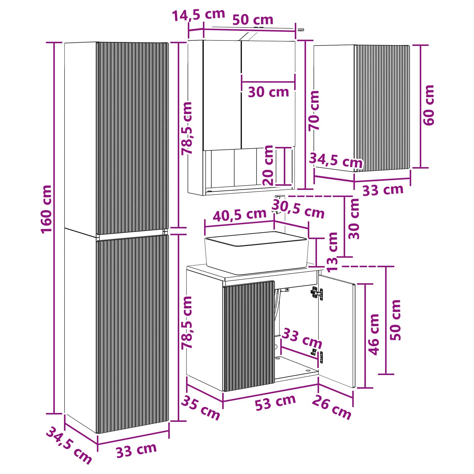 Set ormarića za kupaonicu 5 pcs Hrast sonoma 50 x 14,5 x 70 cm