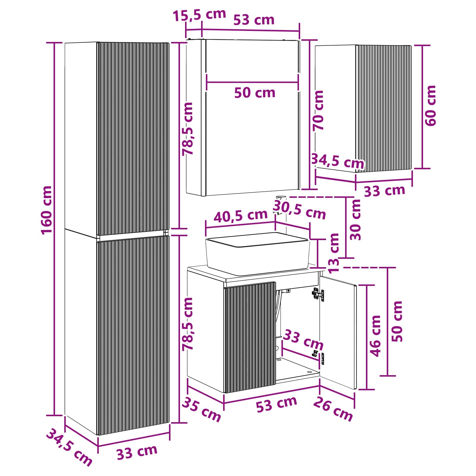 Set ormarića za kupaonicu 5 pcs Hrast sonoma 53 x 15,5 x 70 cm