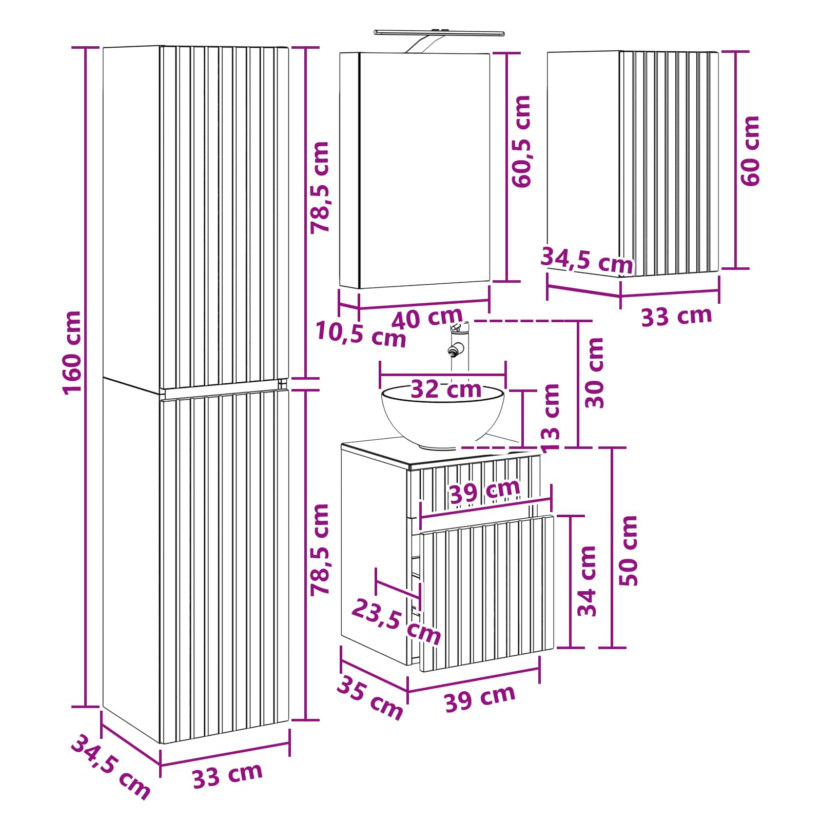 Set ormarića za kupaonicu 5 pcs Siva Sonoma 40 x 10,5 x 60,5 cm