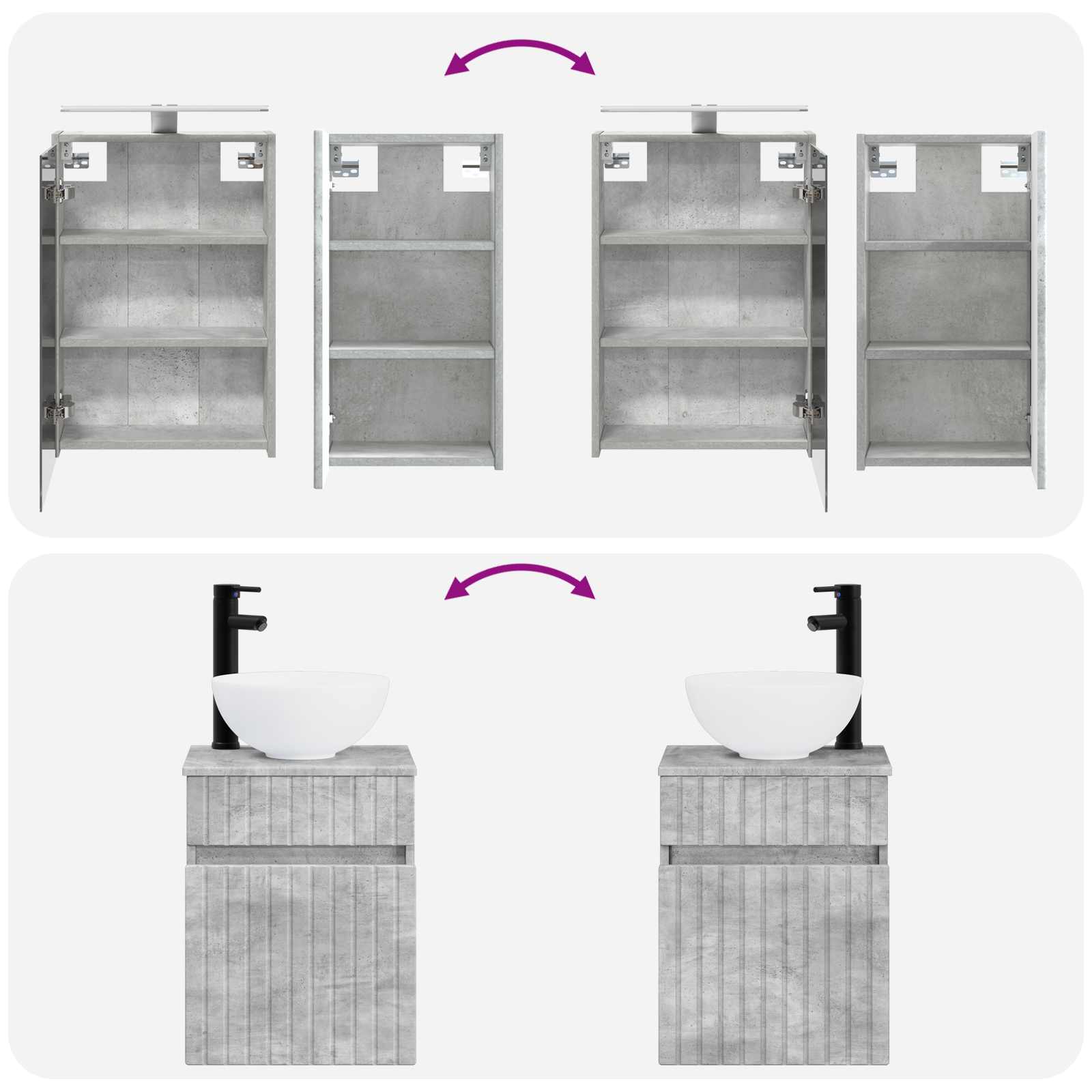 Set ormarića za kupaonicu 5 pcs Betonska siva 43 x 16 x 62,5 cm