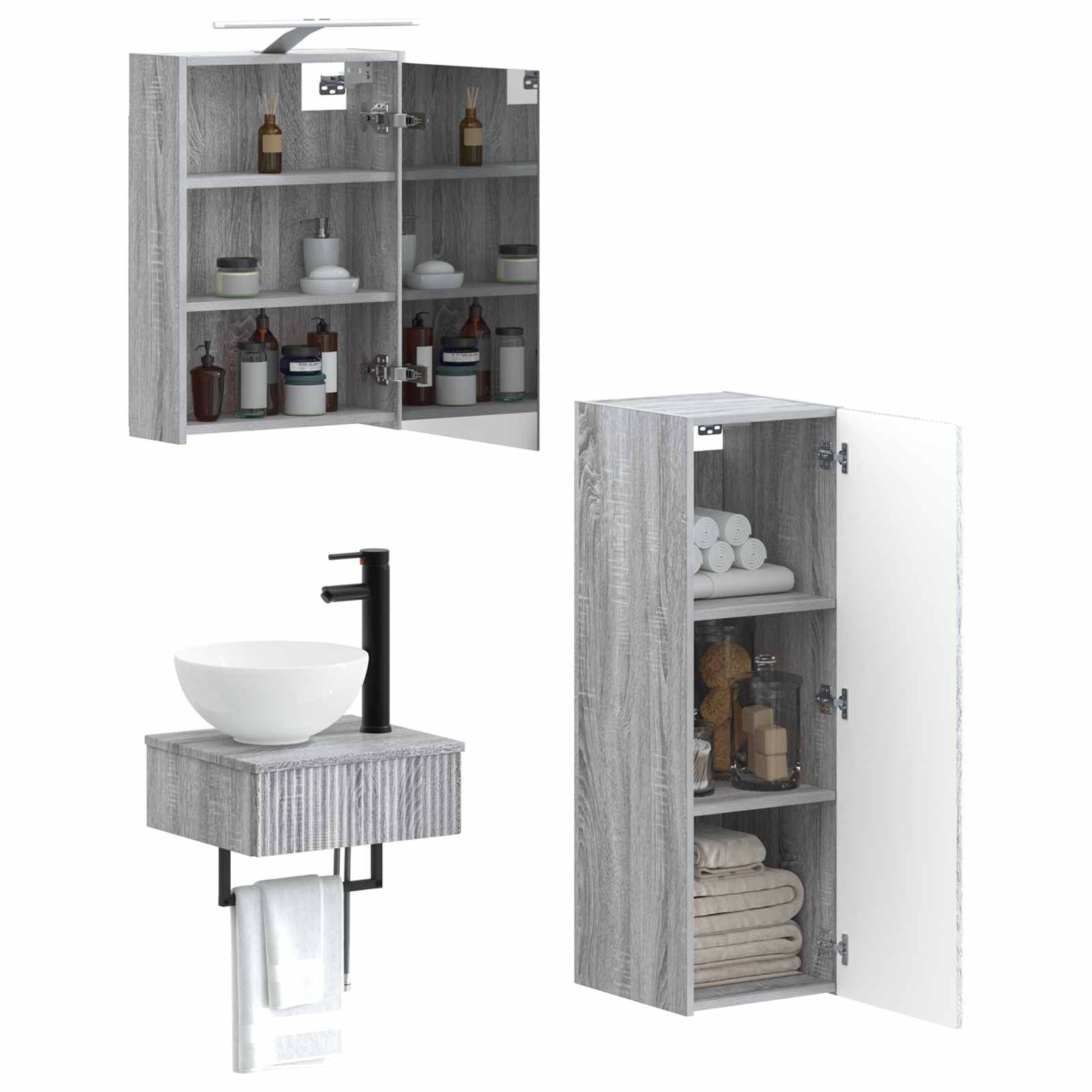 Set ormarića za kupaonicu 4 pcs Siva Sonoma 43 x 16 x 62,5 cm