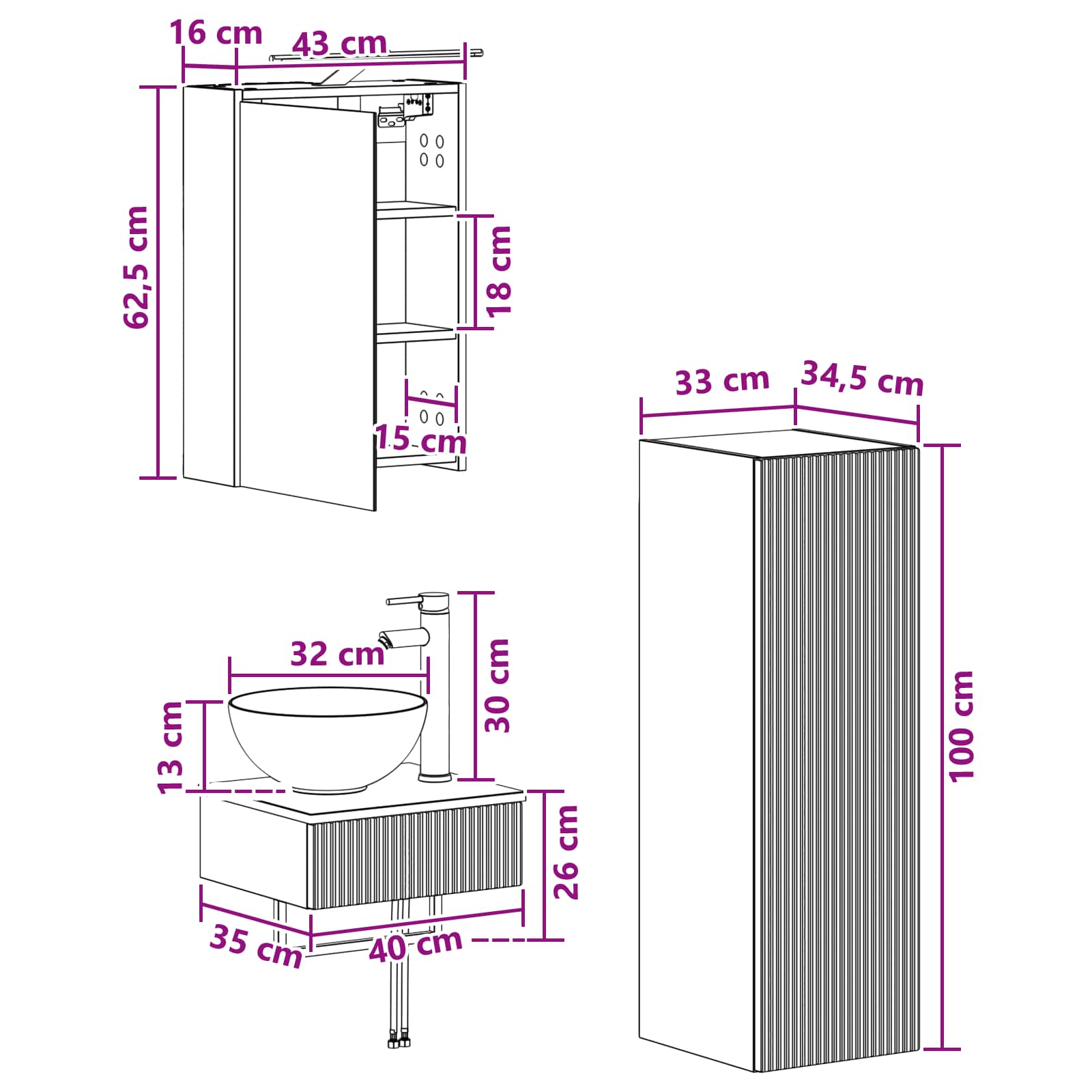 Set ormarića za kupaonicu 4 pcs Staro drvo 43 x 16 x 62,5 cm
