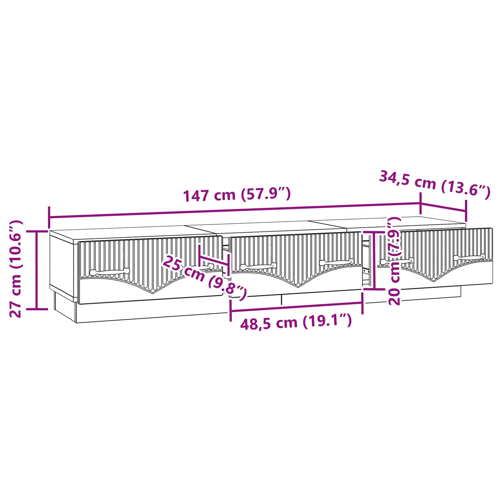 TV ormar s ladicama Bijela 147 x 34,5 x 27 cm Konstruirano drvo