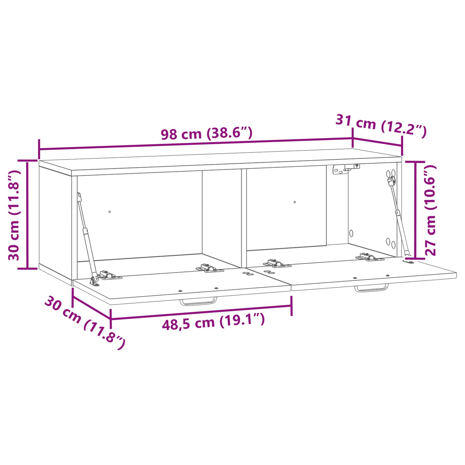 TV ormar za zid Zidne Bijela 98 x 31 x 30 cm Konstruirano drvo