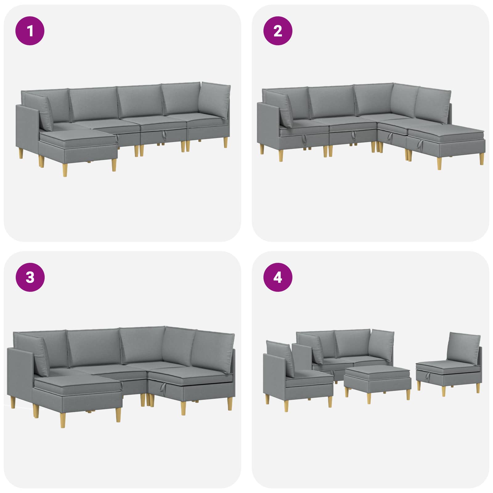Modularni set sofe sa skladištem 5 pcs Svjetlosiva Tkanina