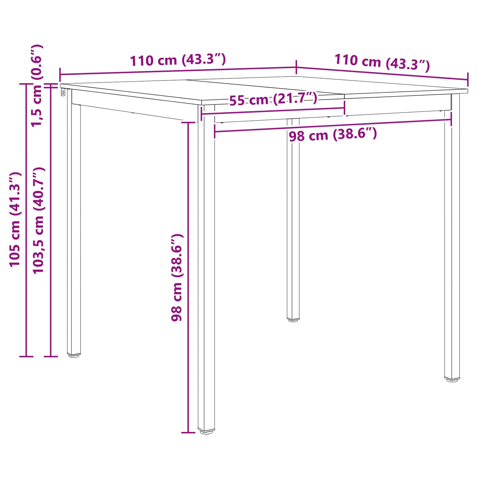 Stol za bar Bijelo 110 x 110 x 105 cm Čvrsto borovo drvo