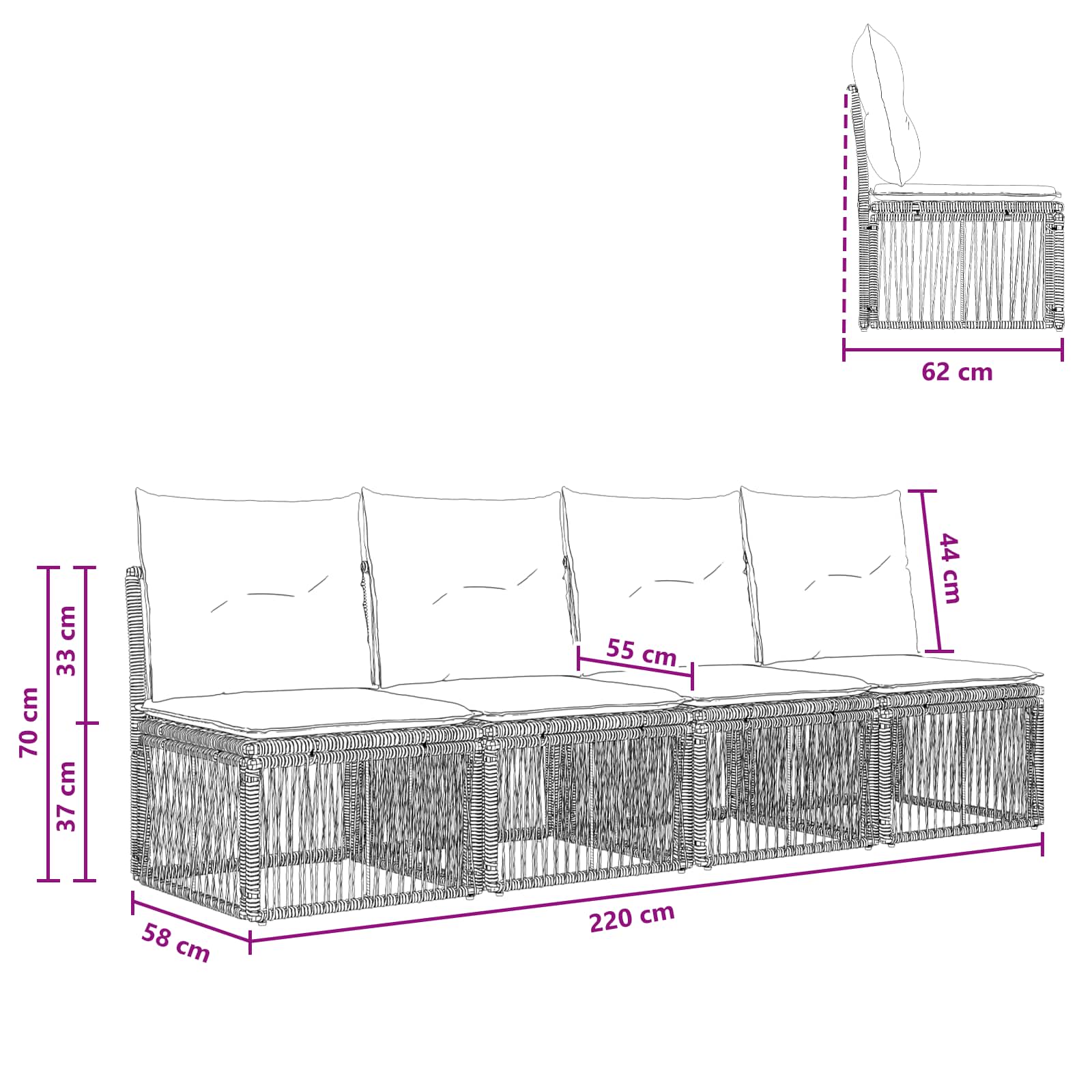 4-sjedala sofa 4 pcs 4-Broj sjedala Siva poliratan