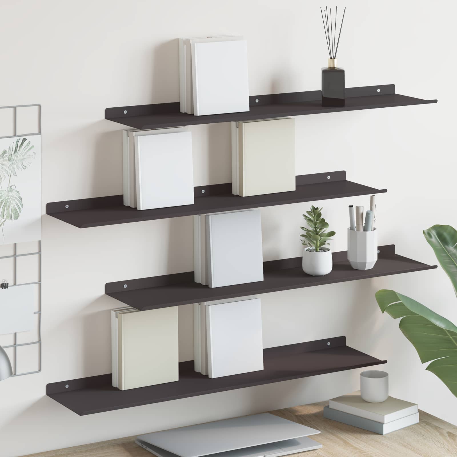 Lebdeća polica Zidne 4 pcs Crna 80 x 18 x 2,5 cm Čelik