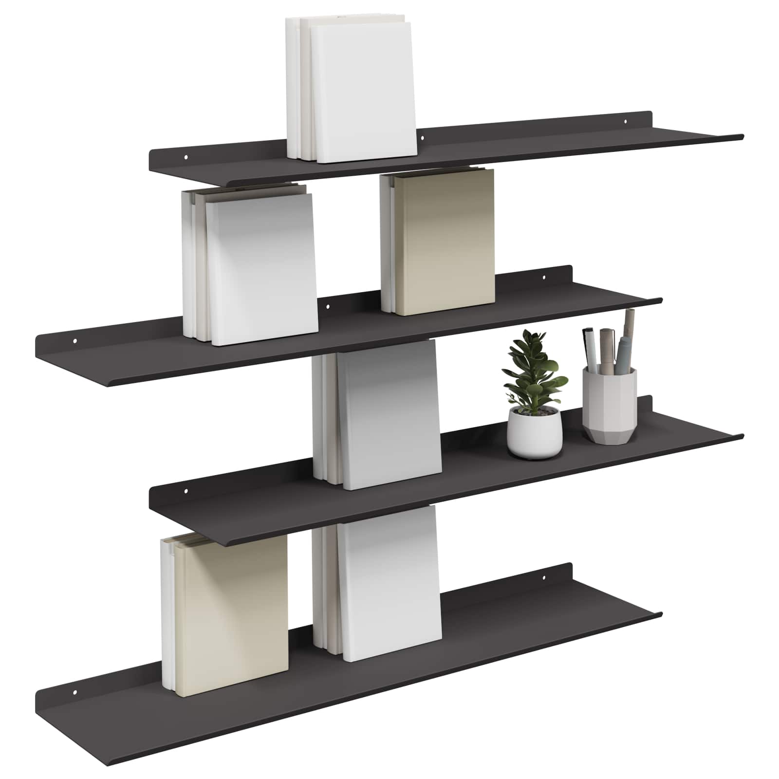 Lebdeća polica Zidne 4 pcs Crna 80 x 18 x 2,5 cm Čelik