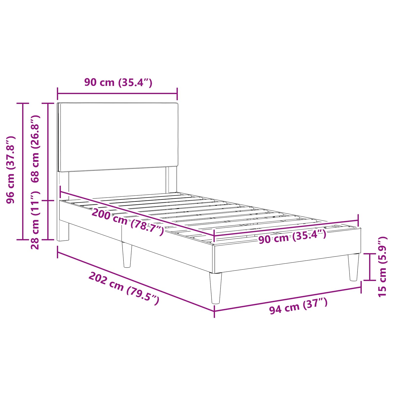 Krevetna konstrukcija Svijetlozeleni sivi 90 x 200 cm