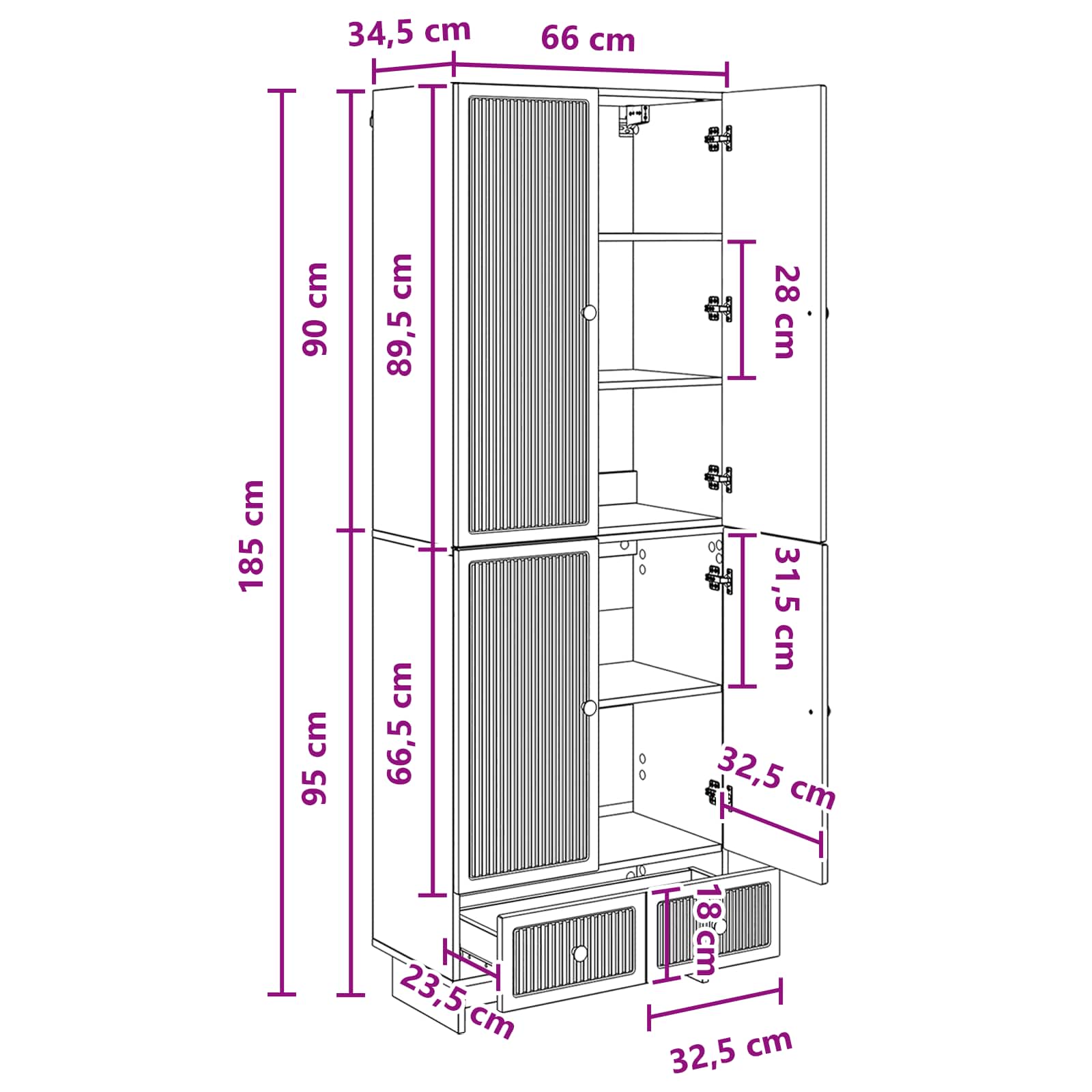 Set ormara 2 pcs Crna 66 x 34,5 x 95 cm Konstruirano drvo