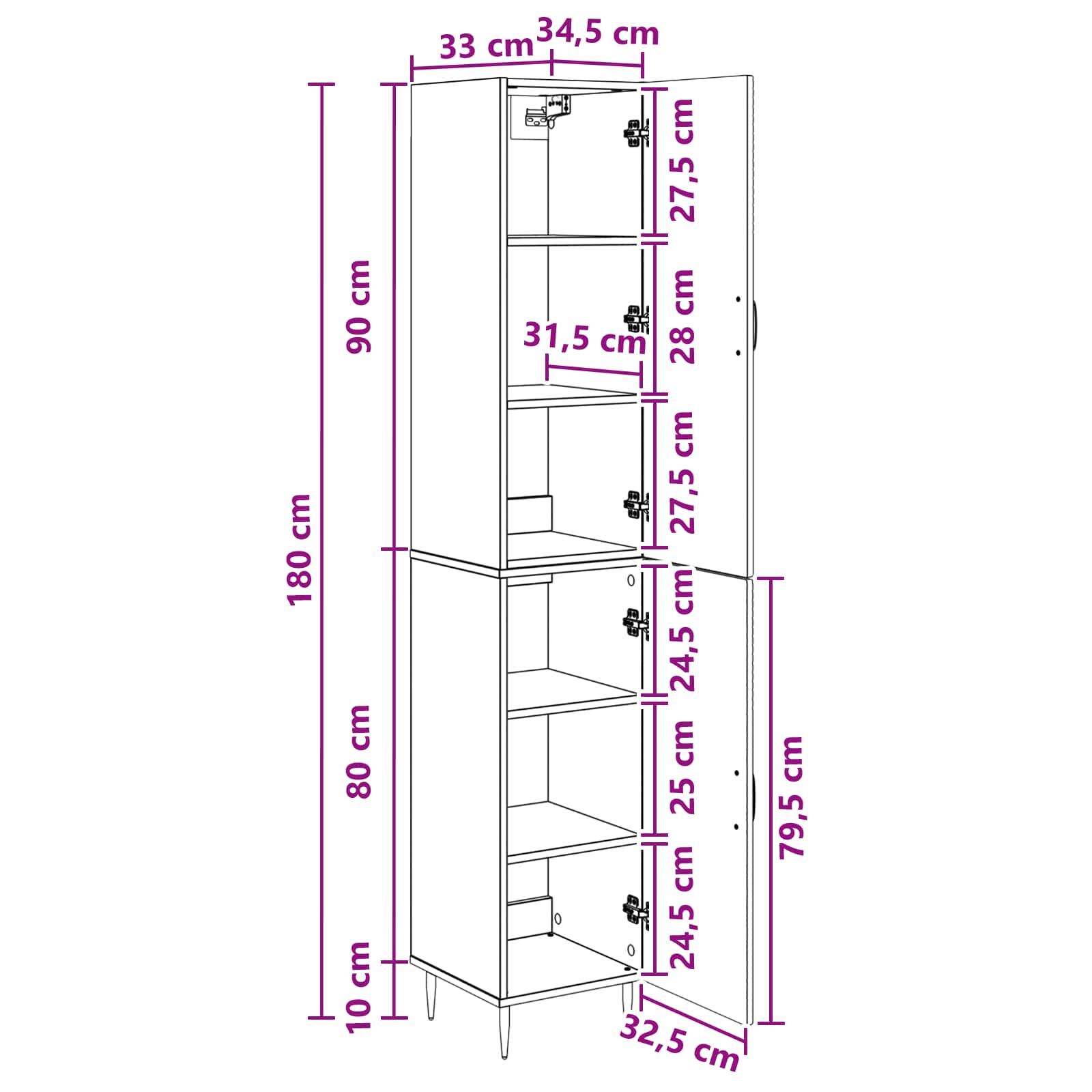Set ormara 2 pcs Crna 33 x 34,5 x 89,5 cm Konstruirano drvo