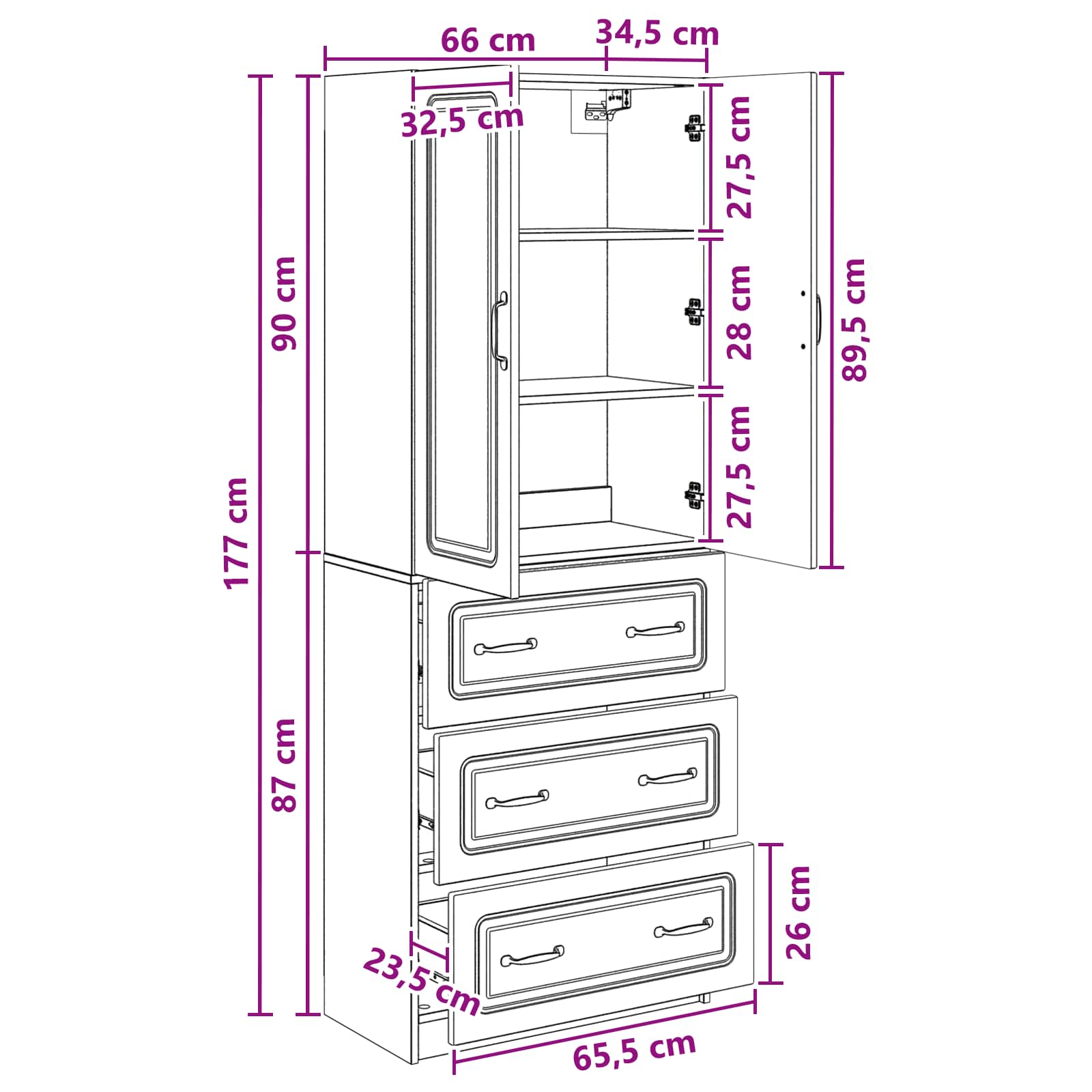 Set ormara 2 pcs Dimljeni hrast 66 x 34,5 x 87 cm