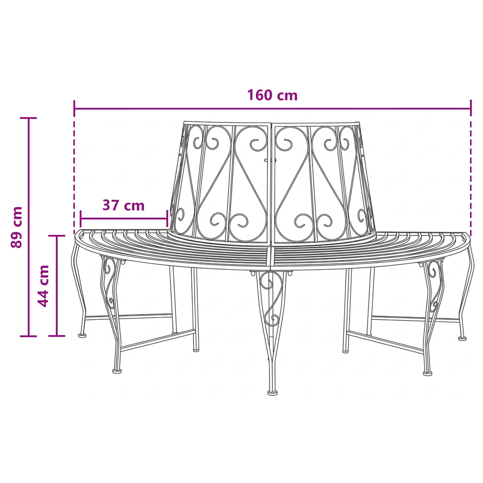 Klupa pod drvetom 4-Broj sjedala 160 x 80 x 89 cm Čelik