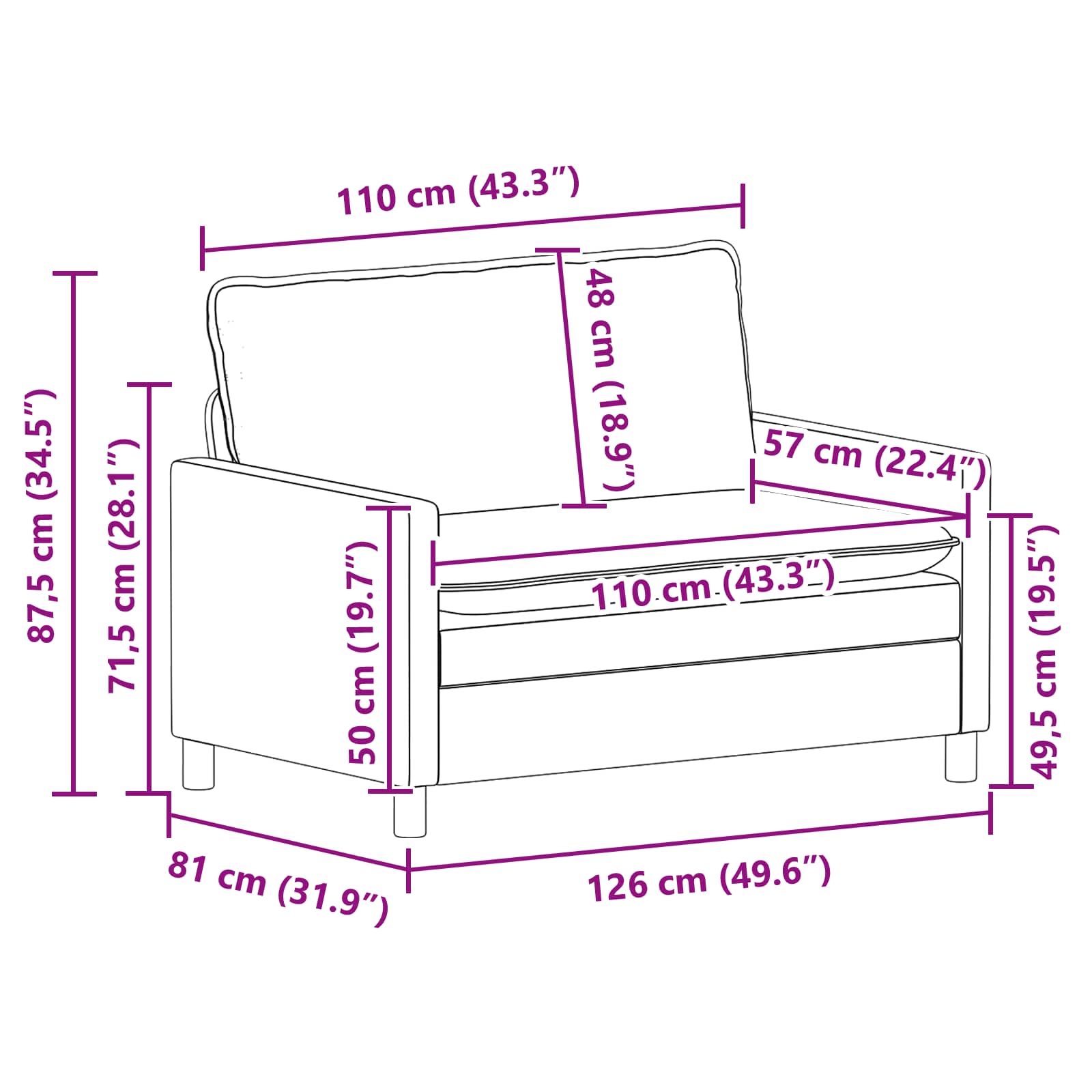 Sofa Plava 126 x 81 x 87,5 cm Tkanina