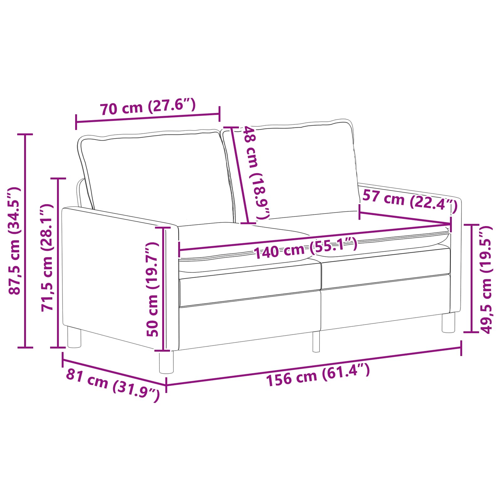 Sofa Vinska crvena 156 x 81 x 87,5 cm Tkanina