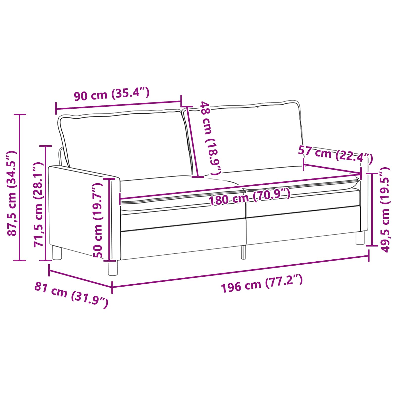 Sofa Plava 196 x 81 x 87,5 cm Tkanina