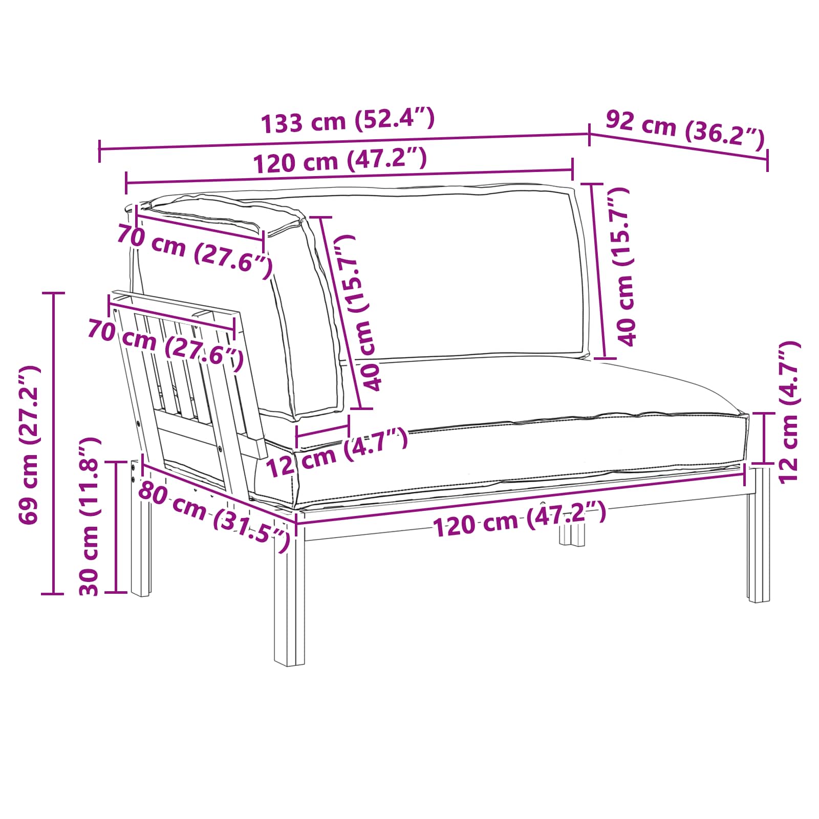 Set sofe Sivo-smeđa 133 x 92 x 69 cm Čvrsto drvo akacije