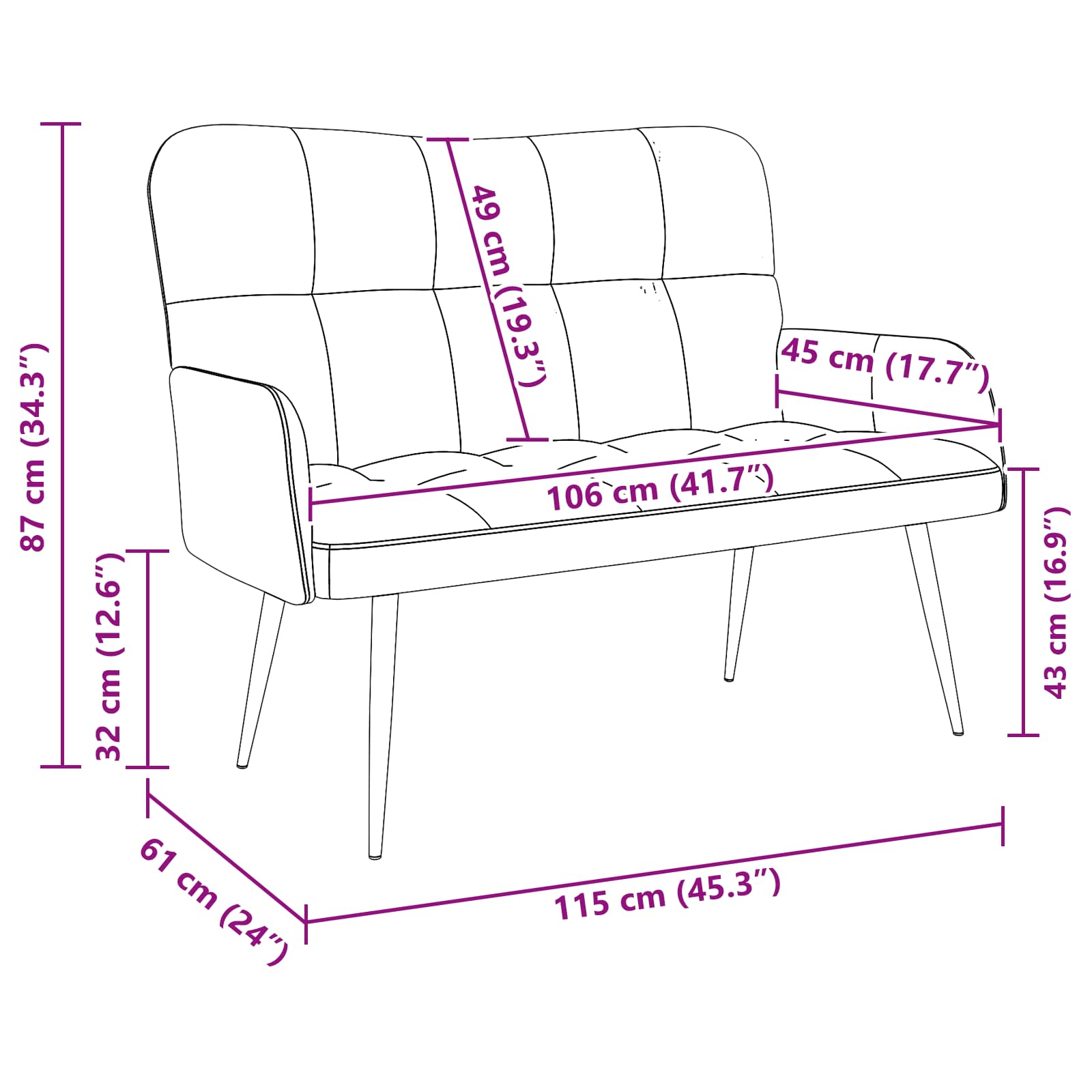 Sofa za dvije osobe Krem 115 x 61 x 87 cm Tkanina