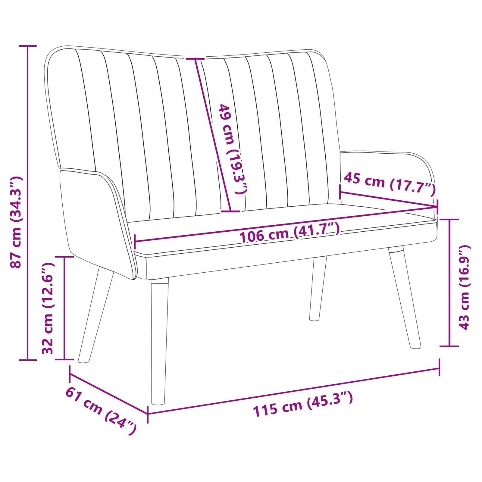 Sofa za dvije osobe Svjetlosiva 115 x 61 x 87 cm Baršun